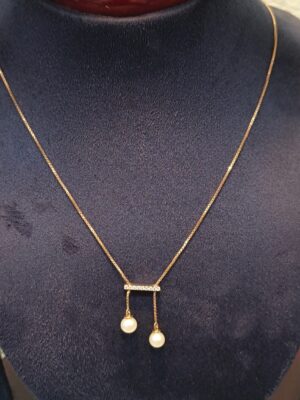 Perl and Diamond Necklace - 14k rose gold